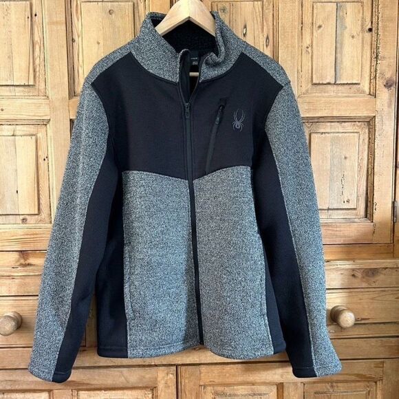 Men's Spyder Medium Black Gray Full Zip Sherpa‎ Lined Jacket - Picture 1 of 9